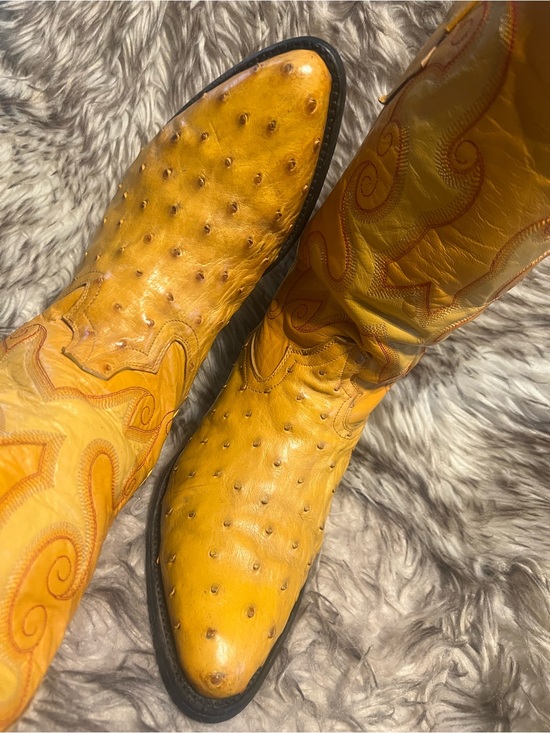 Men\'s Yellow Ostrich Leather Western Boots Sz 9.5 main image 5